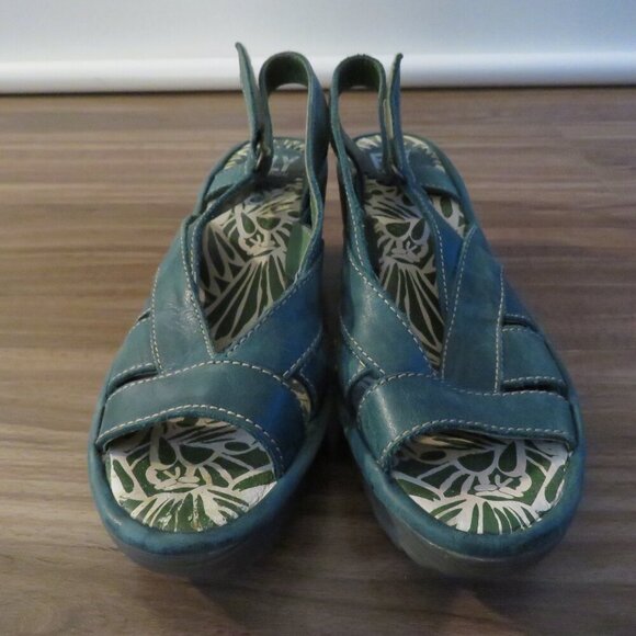 FLY LONDON Leather Yisa Wedge Sandals in Forest Green Sz US 6-6.5 / EU 38 - Picture 9 of 13